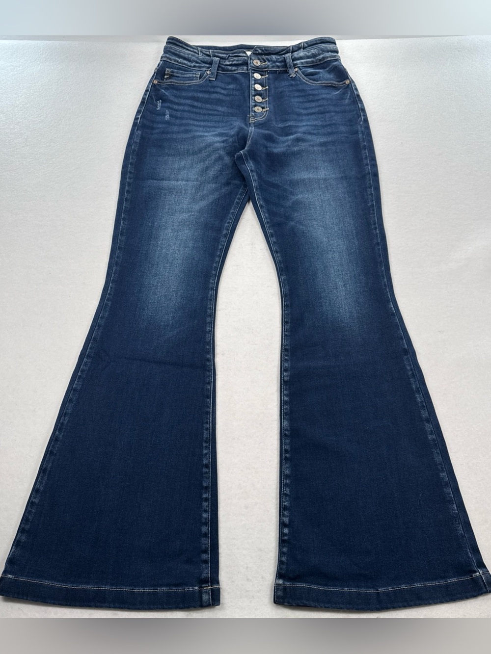 KanCan High Rise Flare Curvy Button Fly Jeans Women's 11/29 Dark Denim Trousers